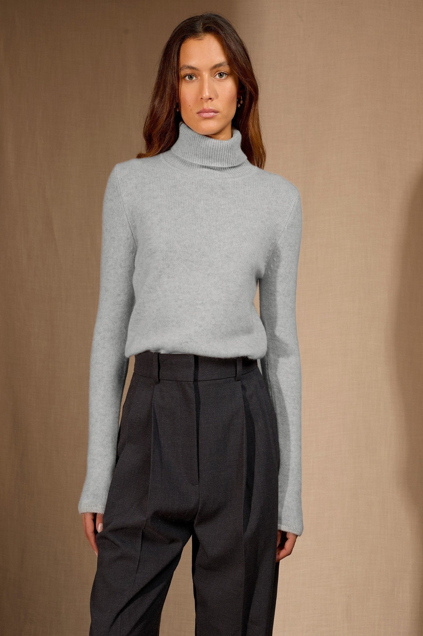 willow pull col roulé 4 fils glacier chiné 100% cachemire