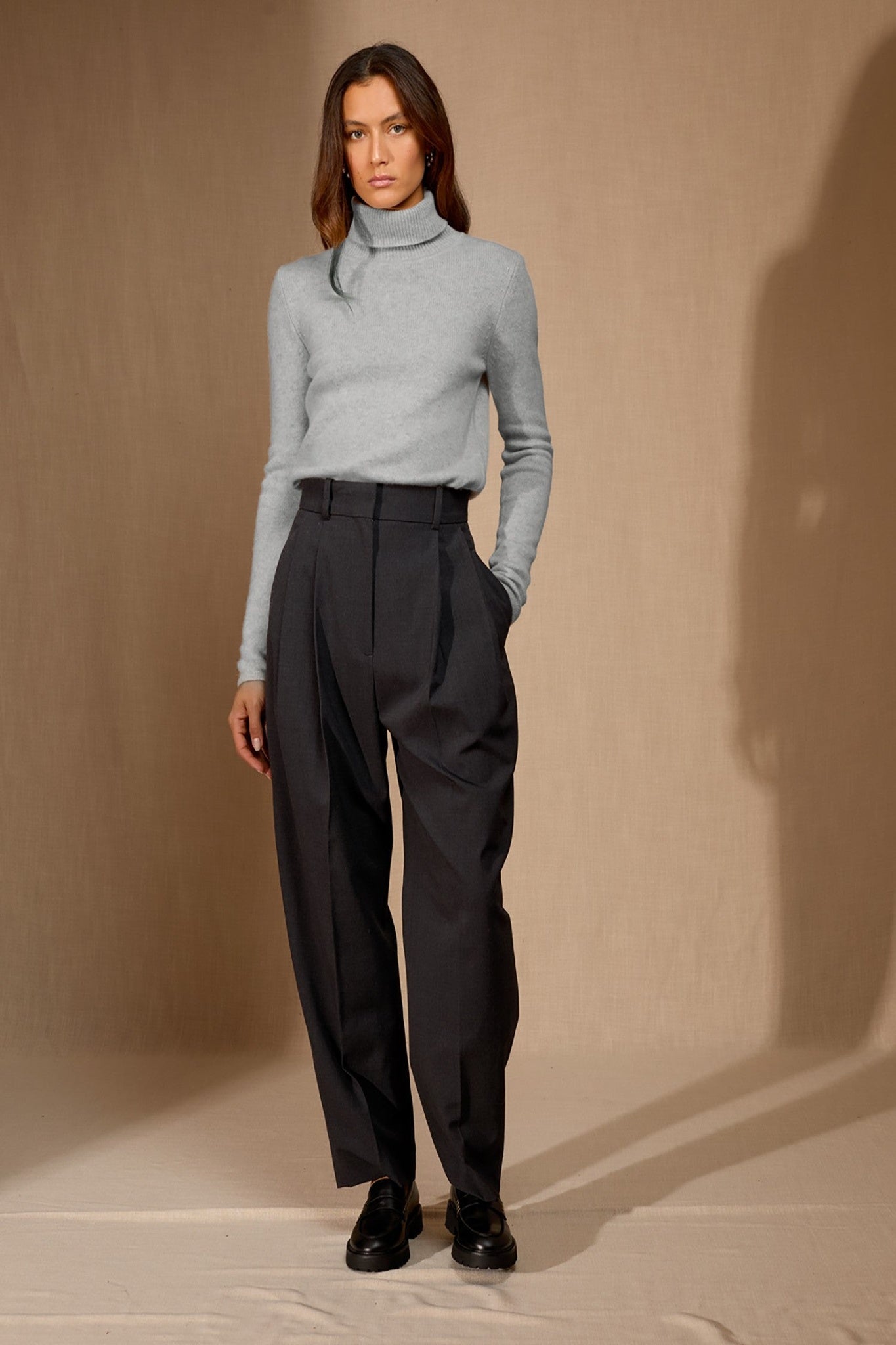 willow pull col roulé 4 fils glacier chiné 100% cachemire