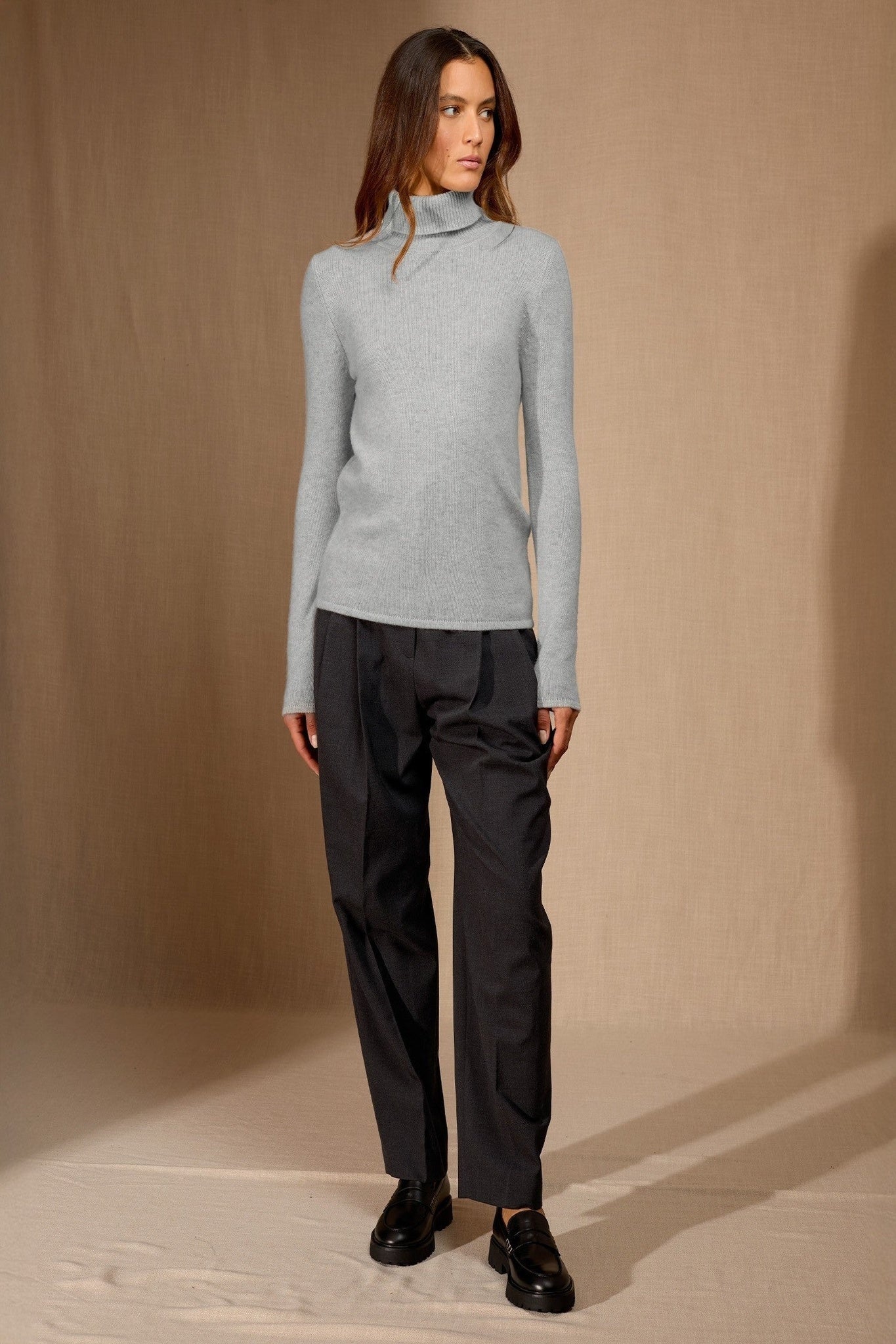 willow pull col roulé 4 fils glacier chiné 100% cachemire