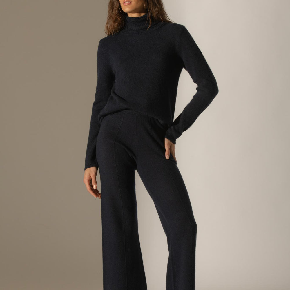 WILLOW pull col roulé 4 fils navy 100% cachemire