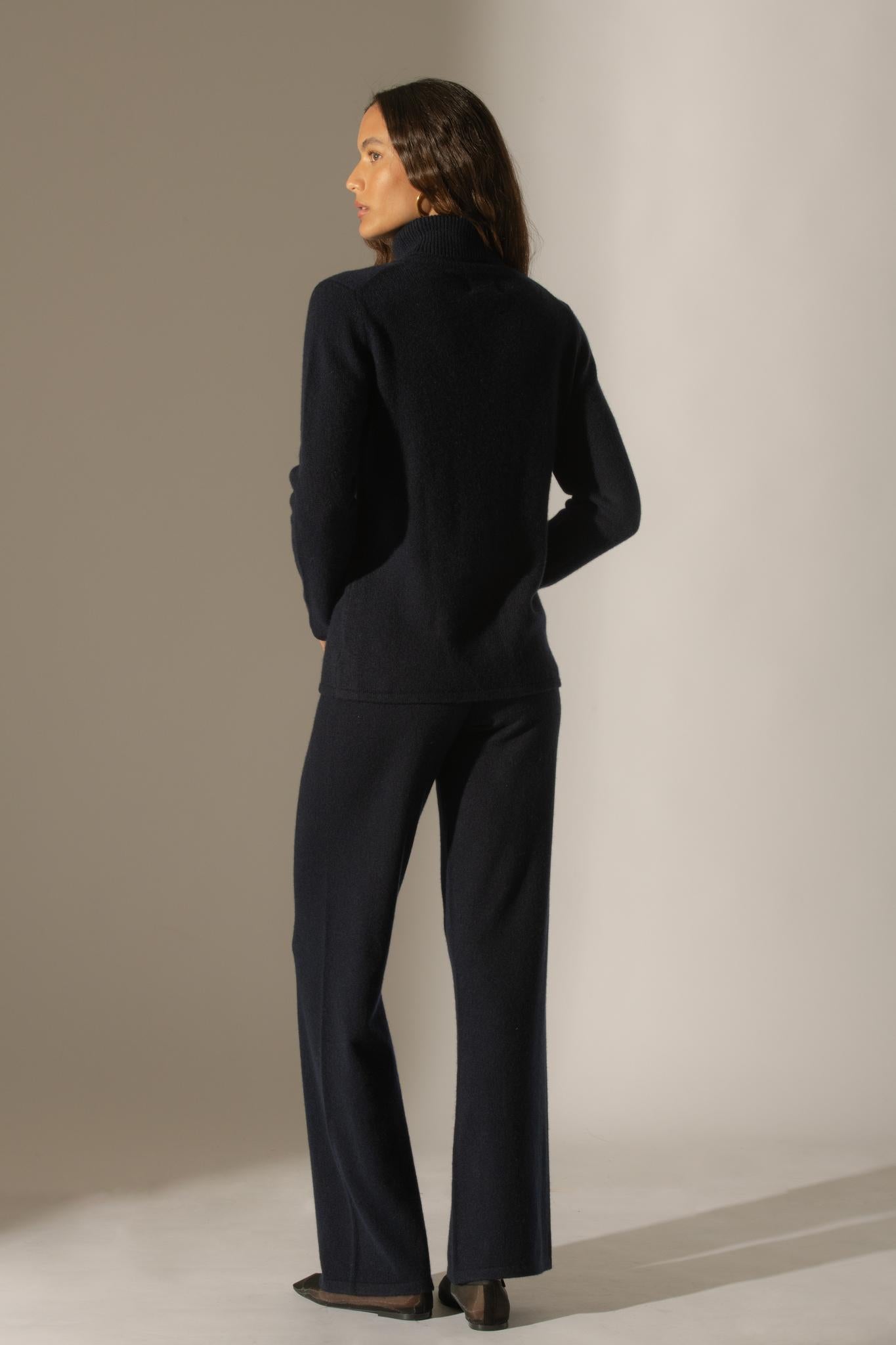WILLOW pull col roulé 4 fils navy 100% cachemire