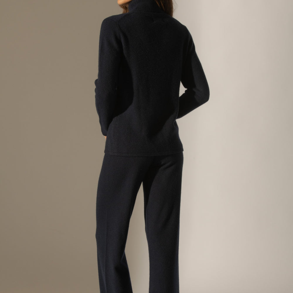 willow pull col roulé 4 fils navy 100% cachemire