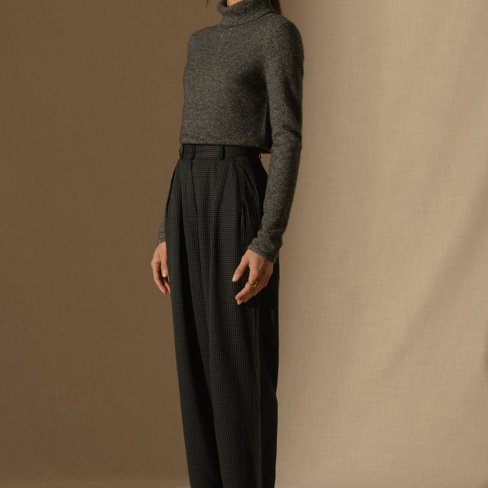 willow pull col roulé 4 fils noir/blanc 100% cachemire