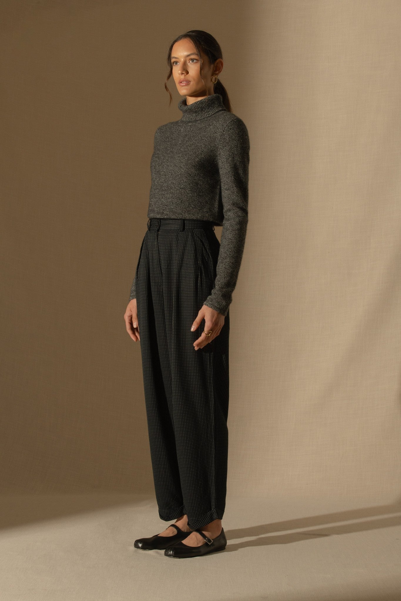 willow pull col roulé 4 fils noir/blanc 100% cachemire