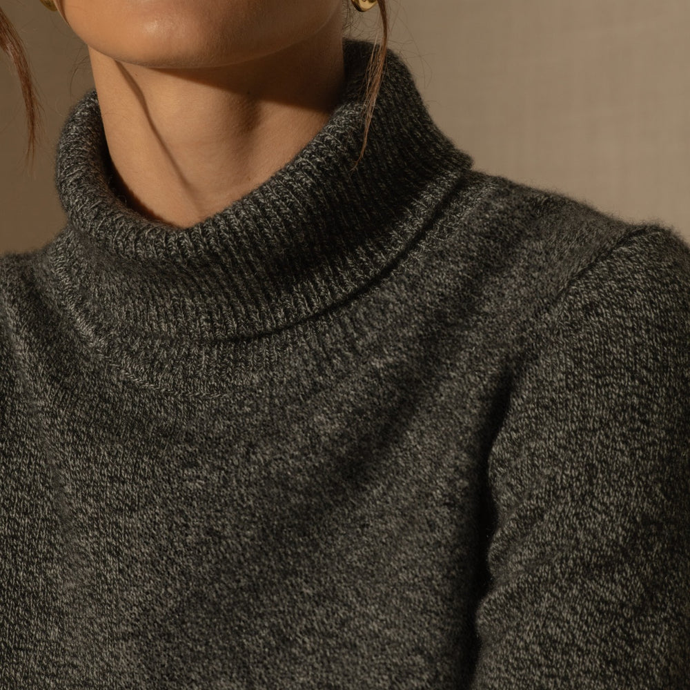 willow pull col roulé 4 fils noir/blanc 100% cachemire