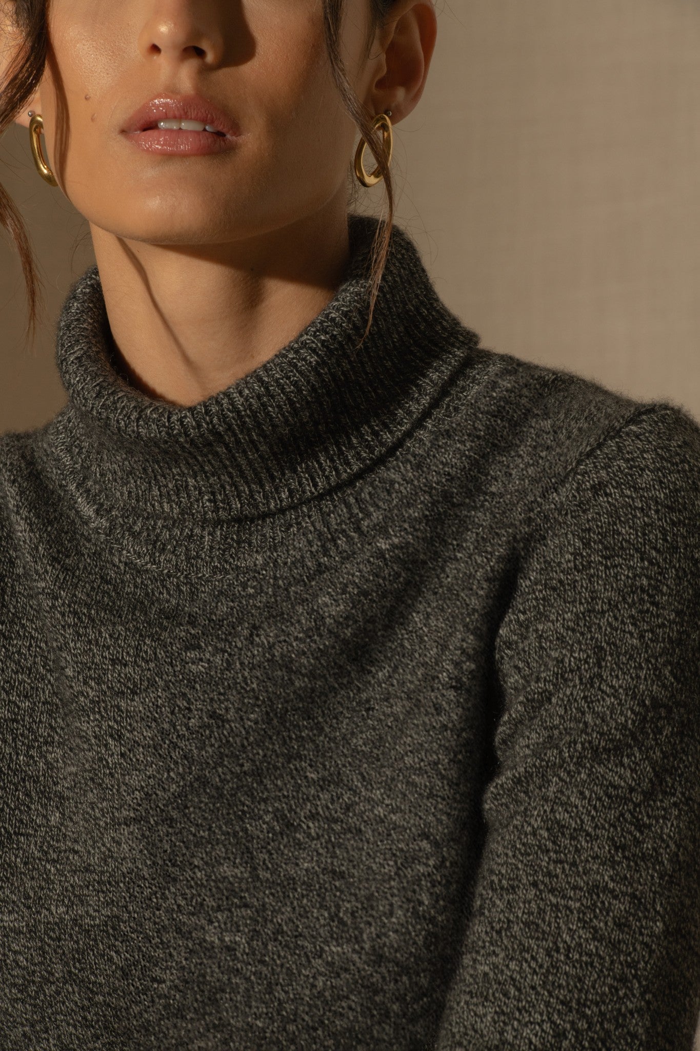 willow pull col roulé 4 fils noir/blanc 100% cachemire