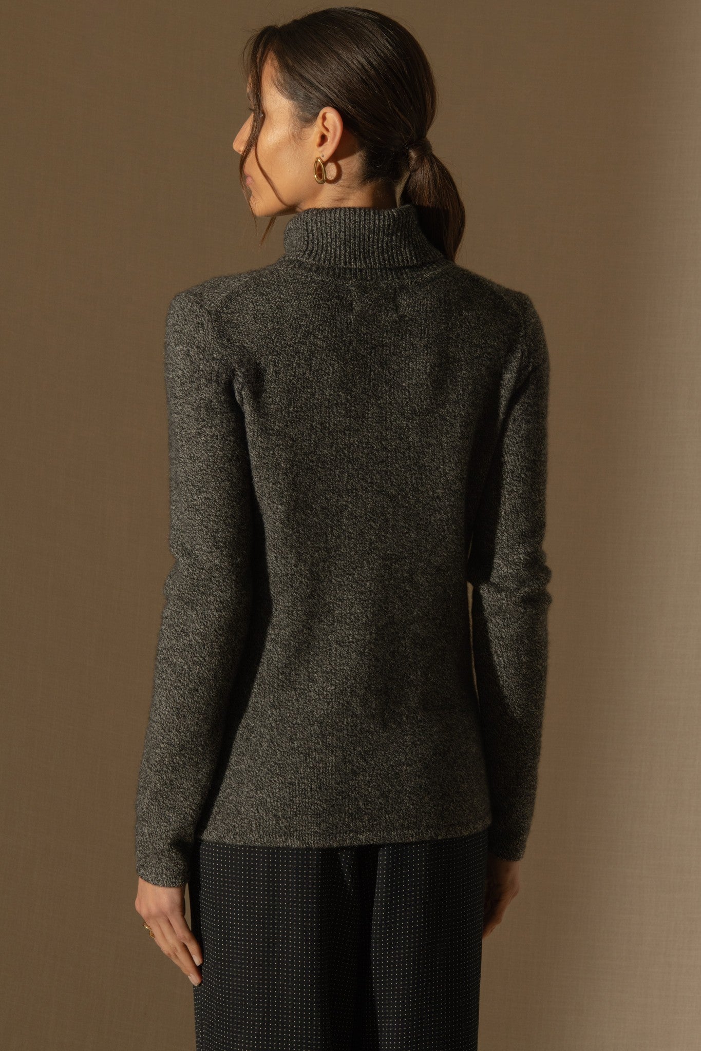 willow pull col roulé 4 fils noir/blanc 100% cachemire