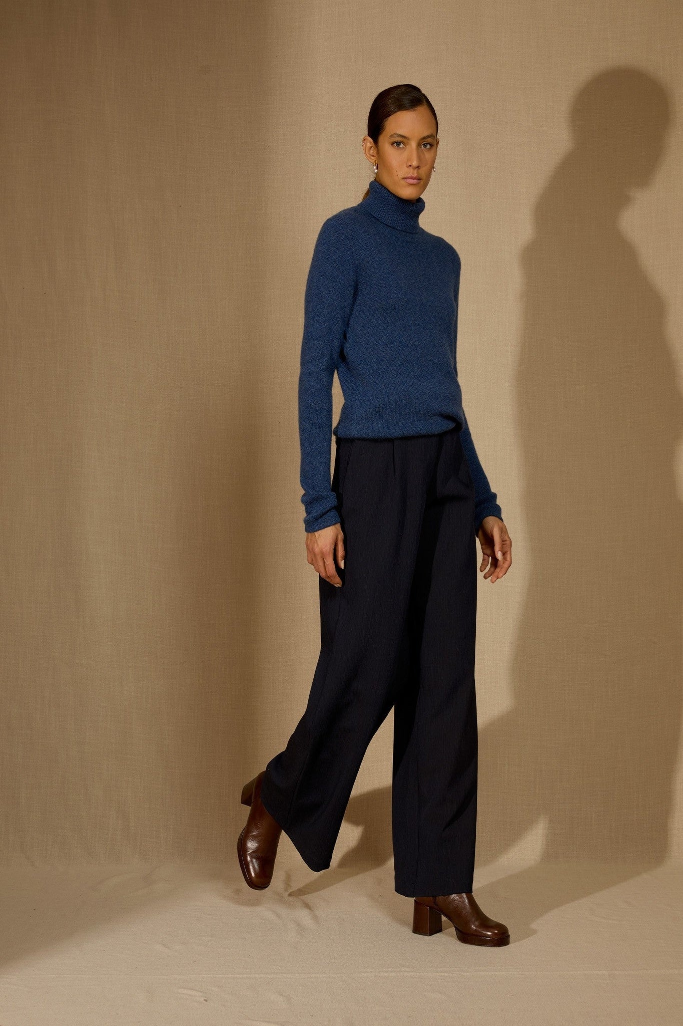 willow pull col roulé 4 fils ocean chiné 100% cachemire