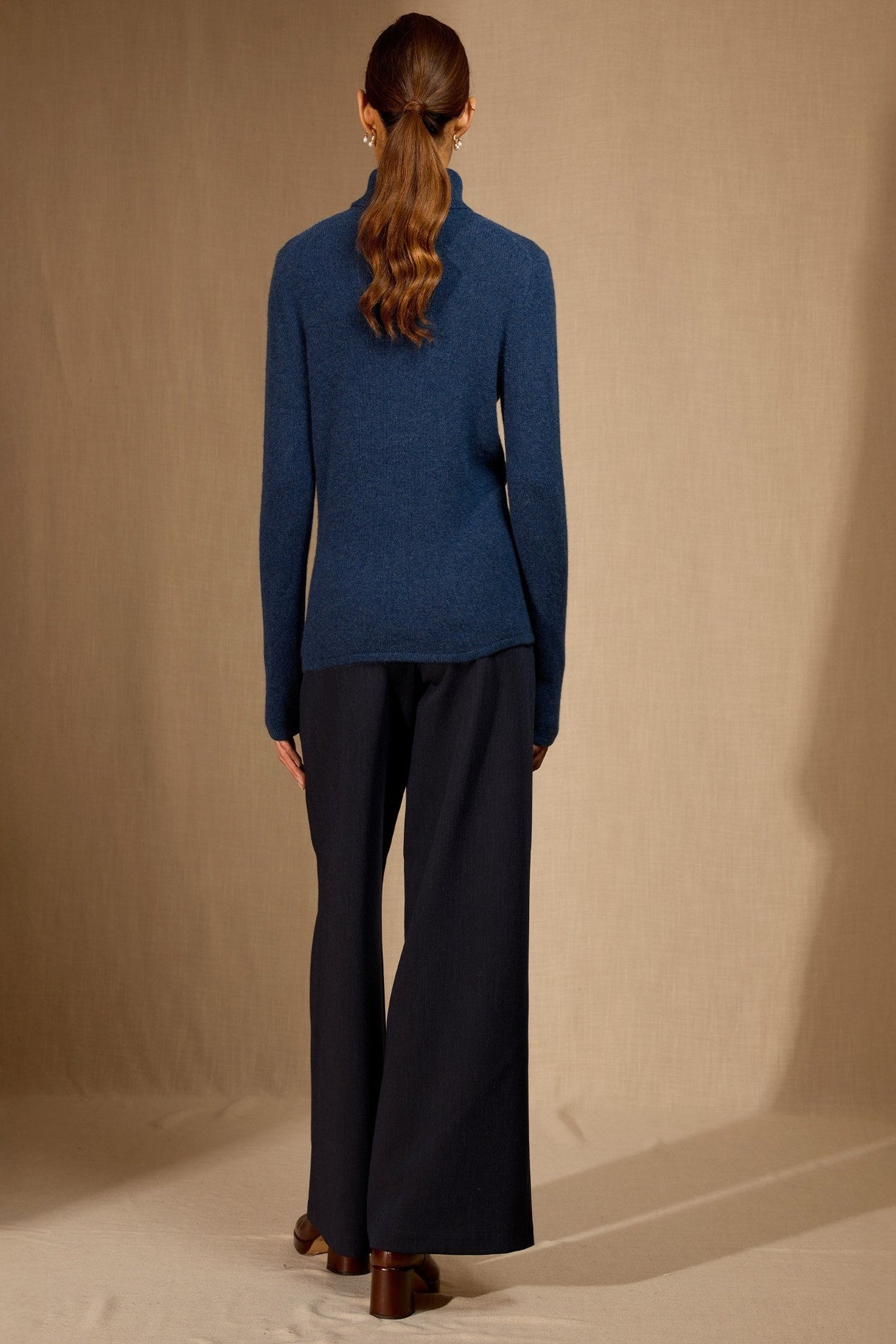 willow pull col roulé 4 fils ocean chiné 100% cachemire