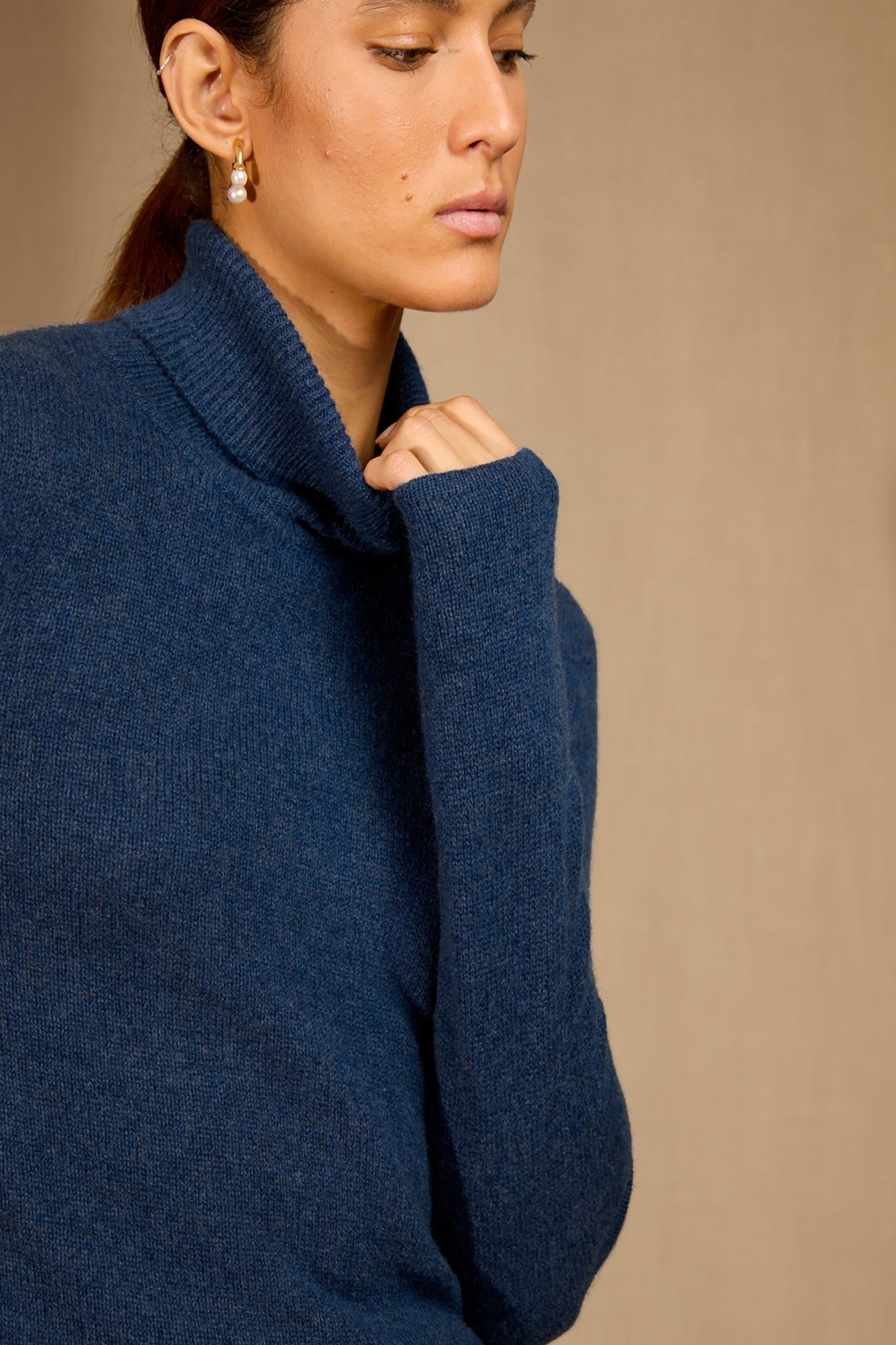 willow pull col roulé 4 fils ocean chiné 100% cachemire