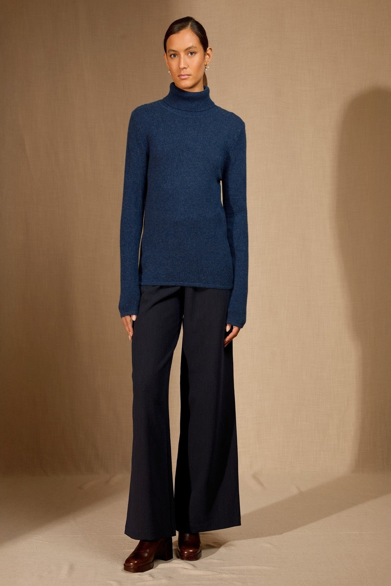 willow pull col roulé 4 fils ocean chiné 100% cachemire