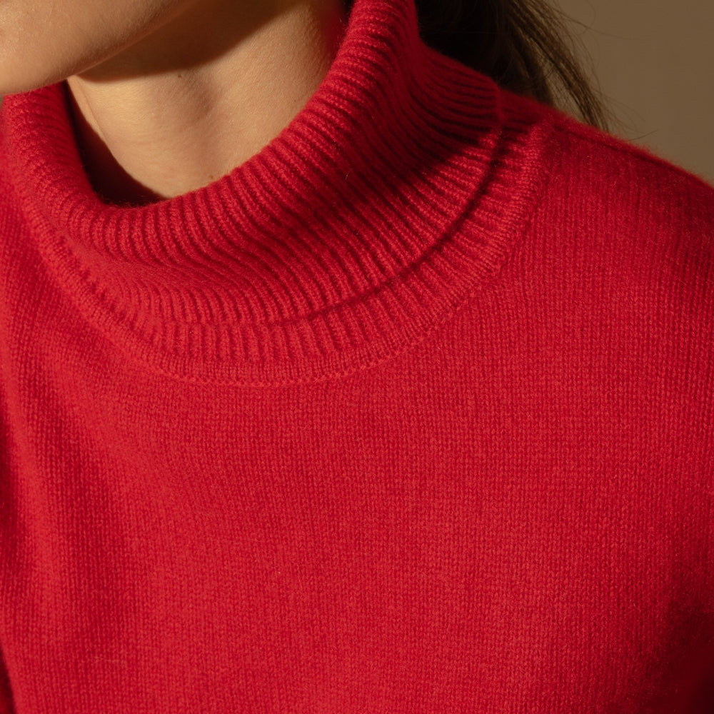 willow pull col roulé 4 fils rouge 100% cachemire