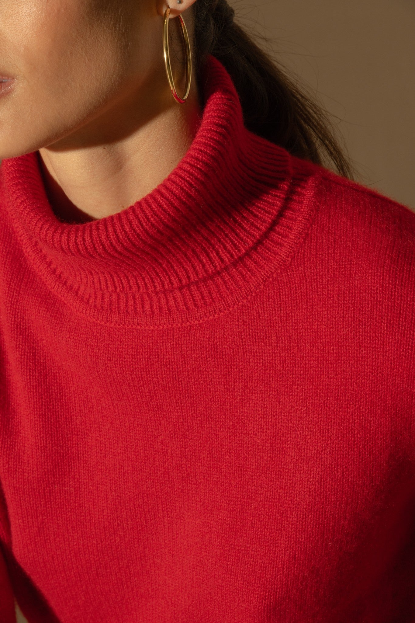 willow pull col roulé 4 fils rouge 100% cachemire