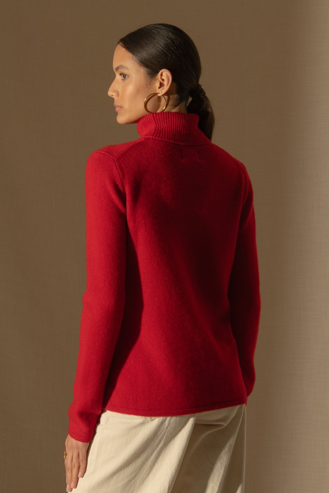 willow pull col roulé 4 fils rouge 100% cachemire