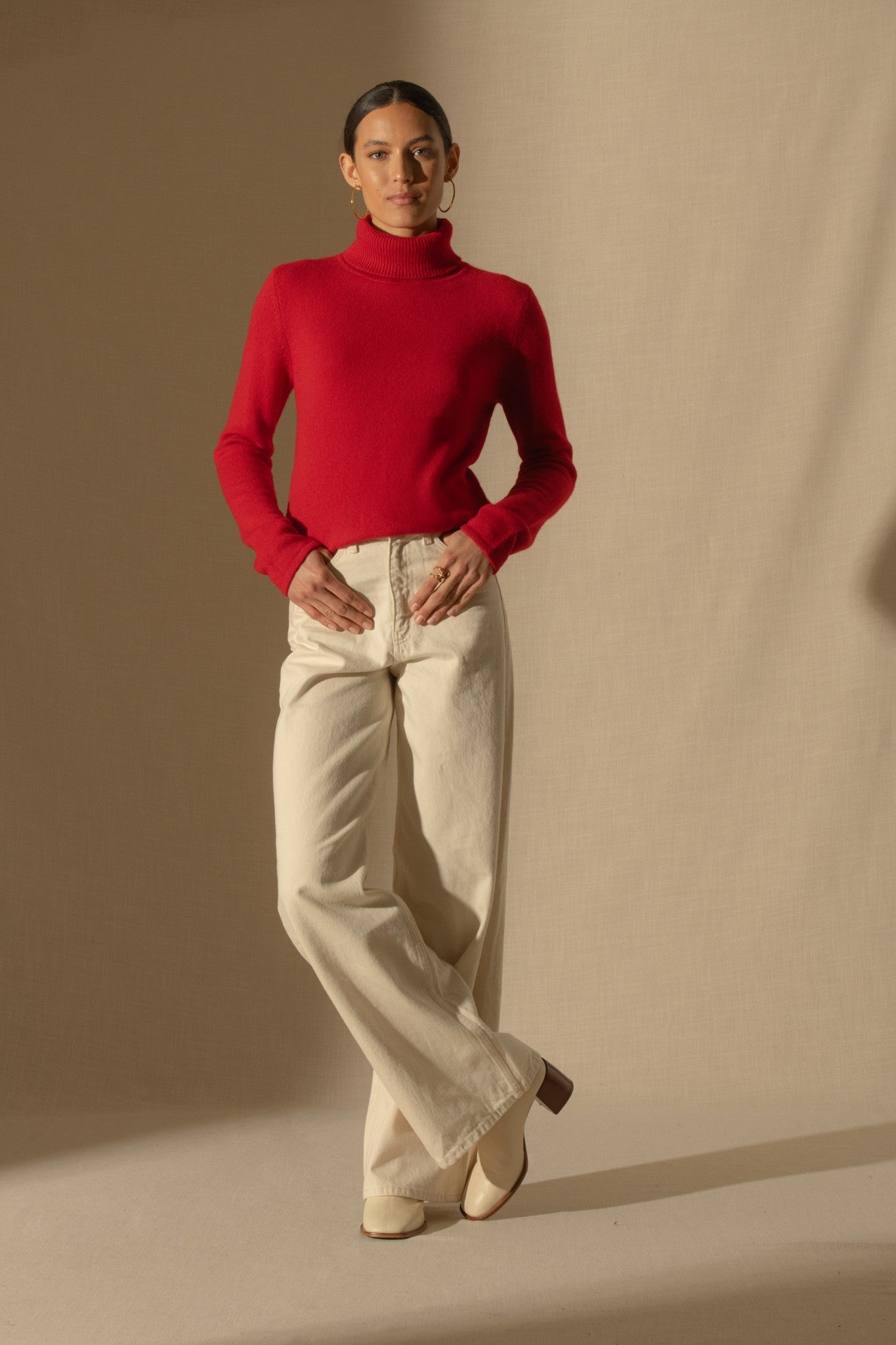 willow pull col roulé 4 fils rouge 100% cachemire