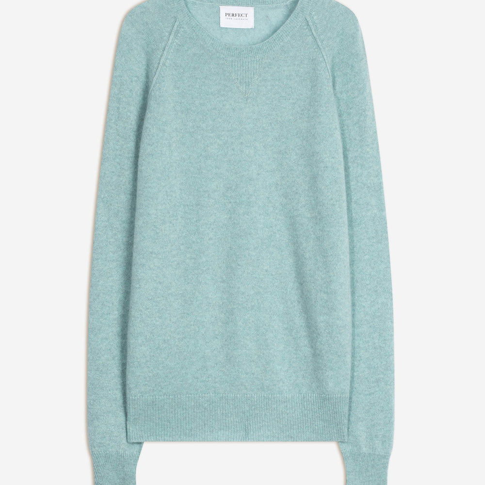 wilma pull col rond aqua chiné 100% cachemire