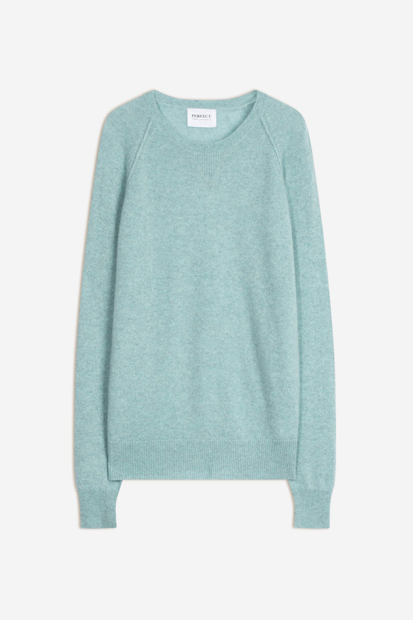 wilma pull col rond aqua chiné 100% cachemire
