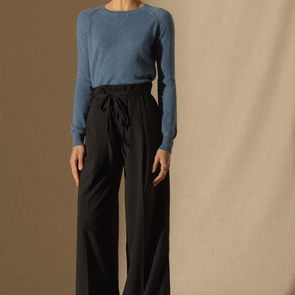 WILMA pull col rond bleu denim 100% cachemire
