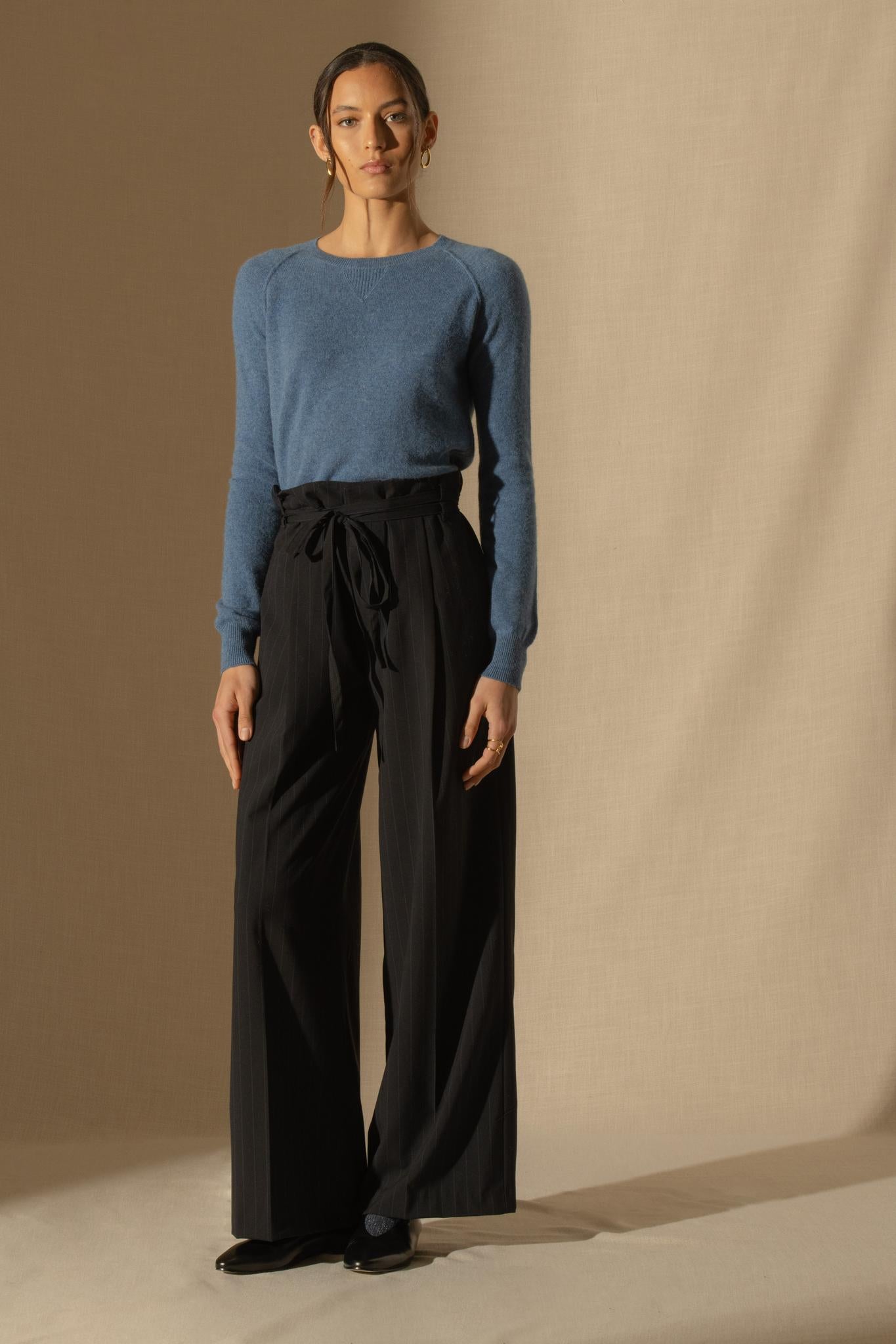 WILMA pull col rond bleu denim 100% cachemire