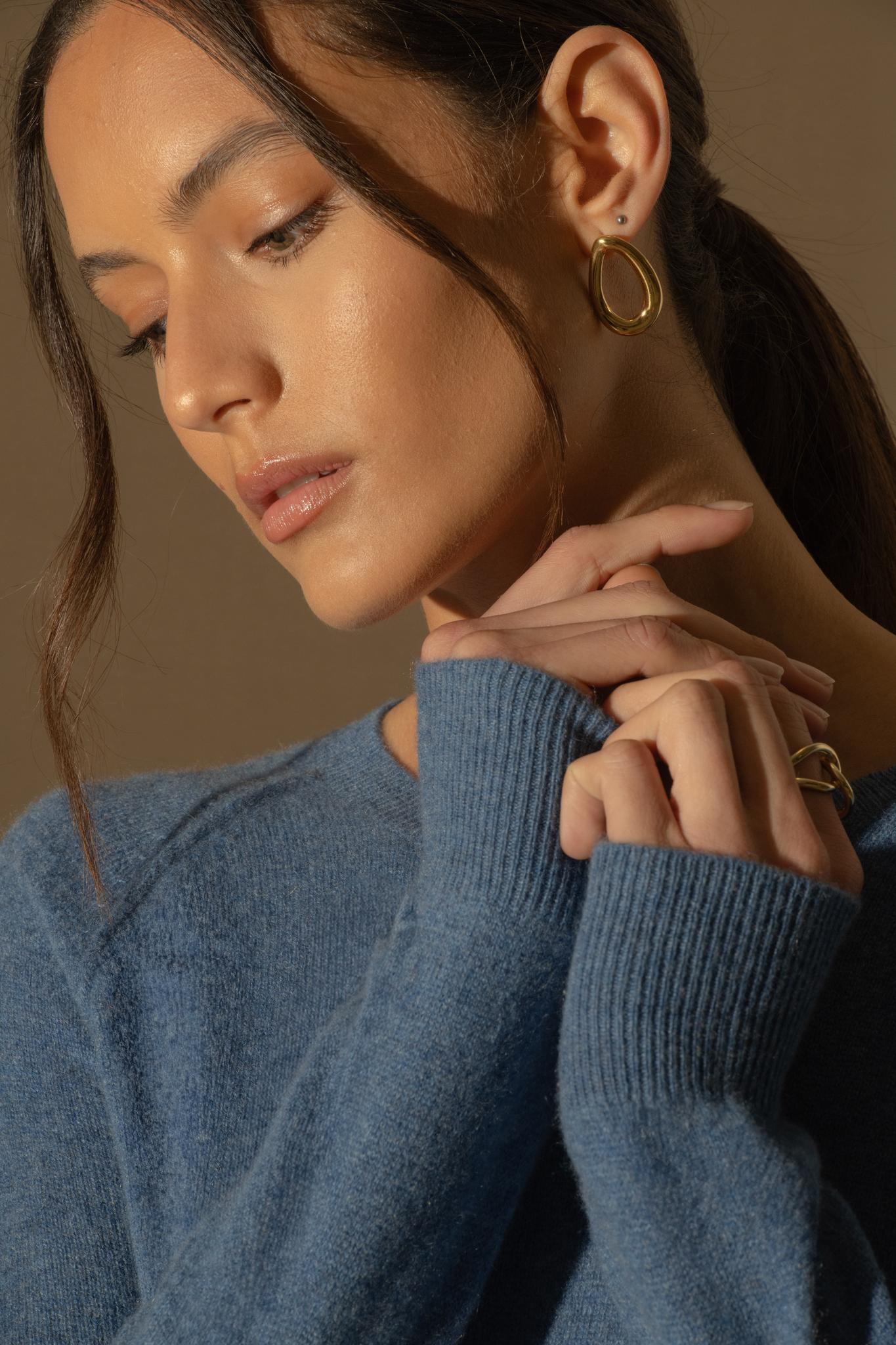 WILMA pull col rond bleu denim 100% cachemire