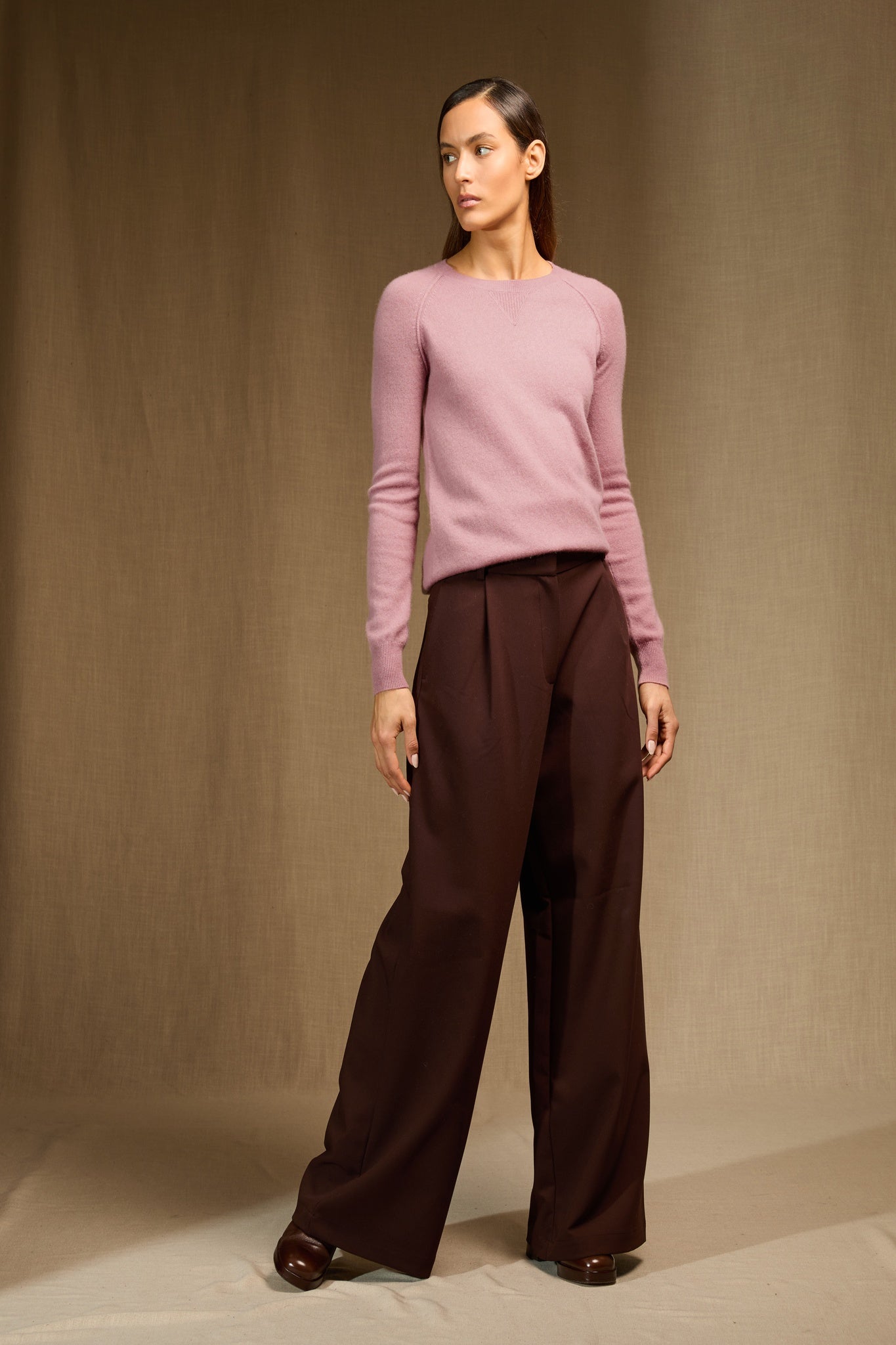 WILMA pull col rond bois de rose 100% cachemire