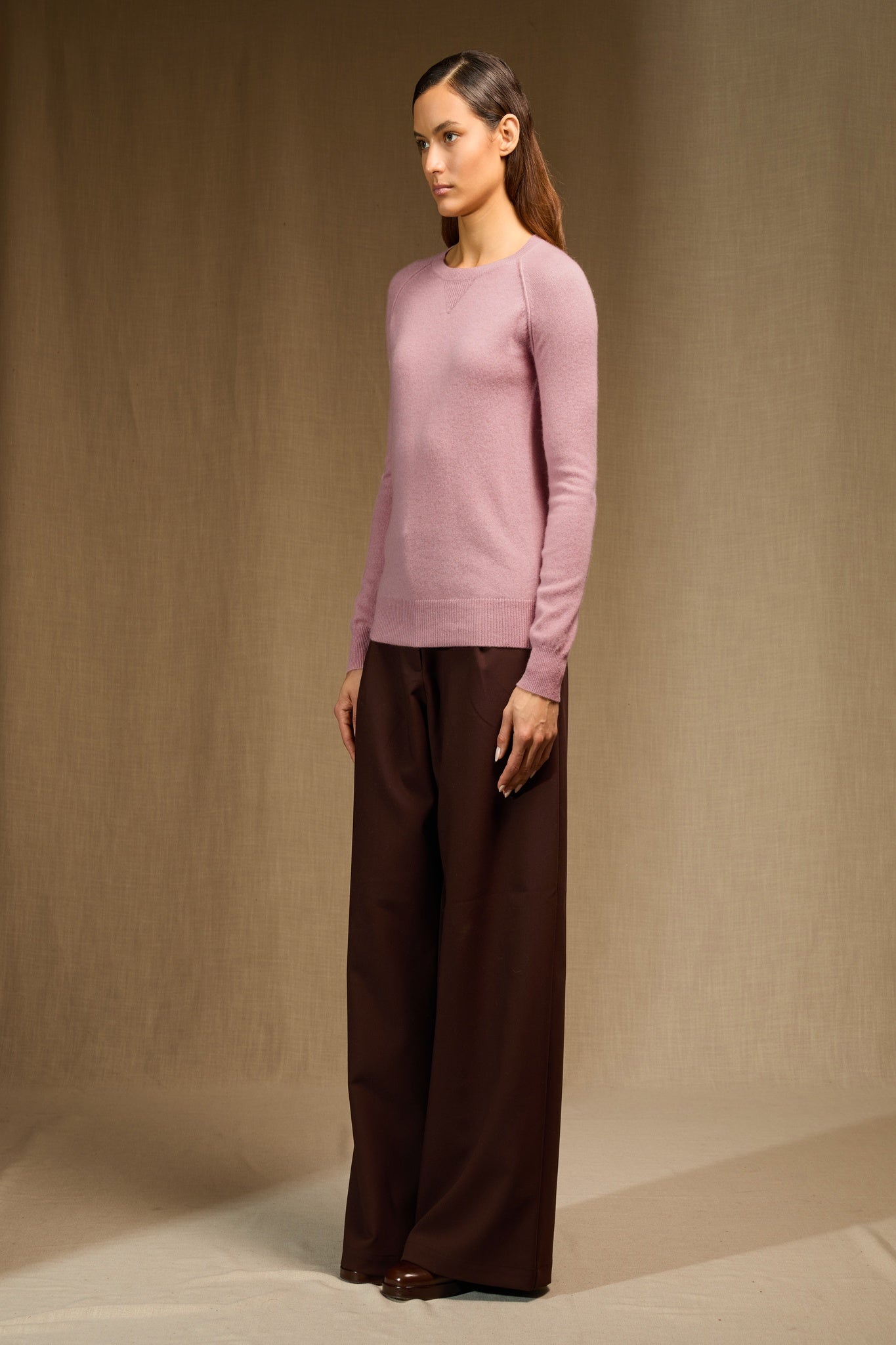 WILMA pull col rond bois de rose 100% cachemire