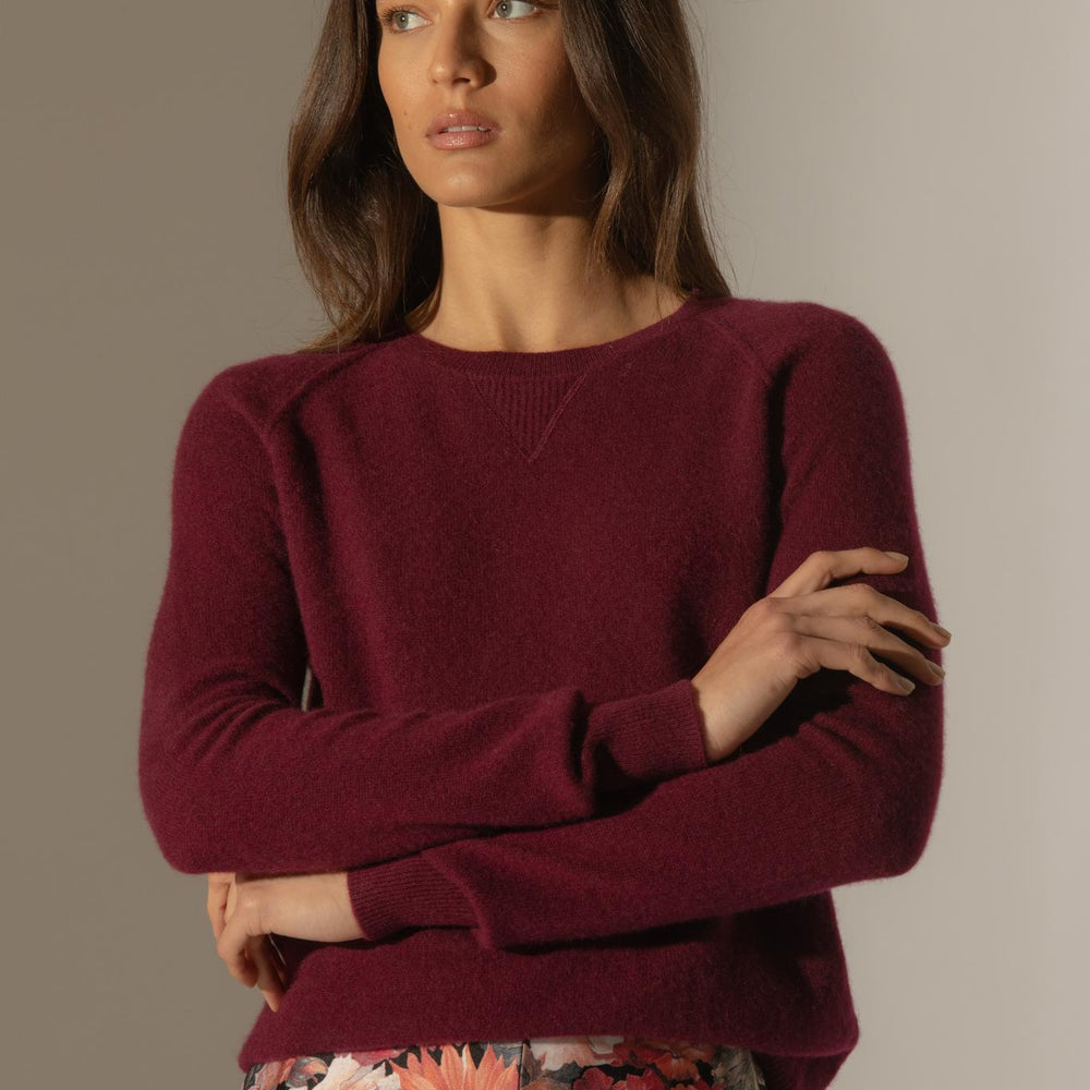 WILMA pull col rond bordeaux 100% cachemire