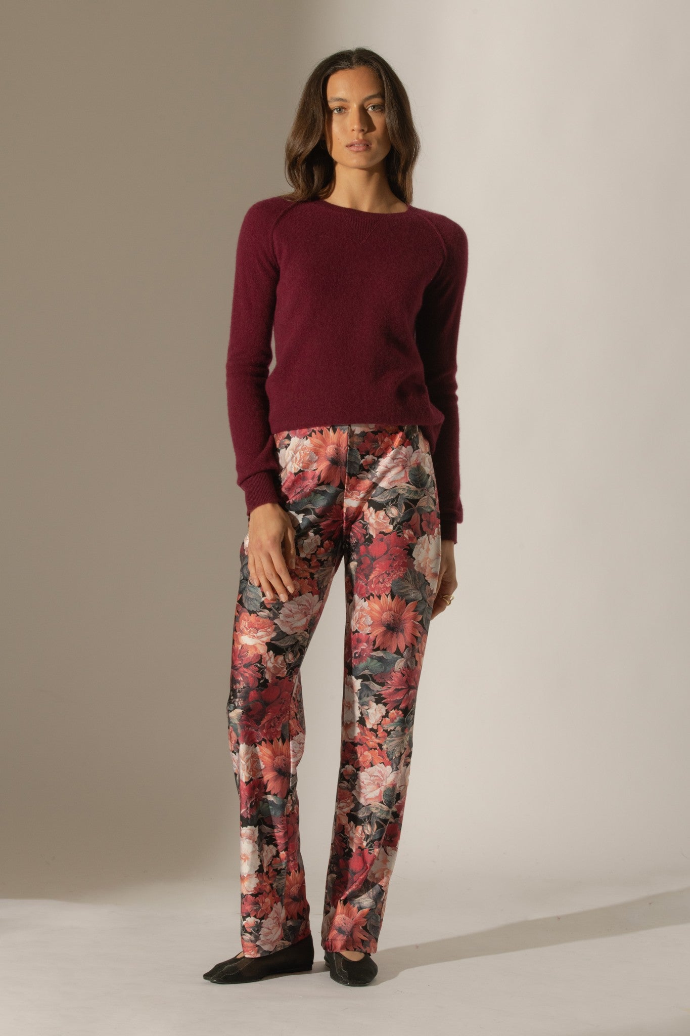 wilma pull col rond bordeaux 100% cachemire