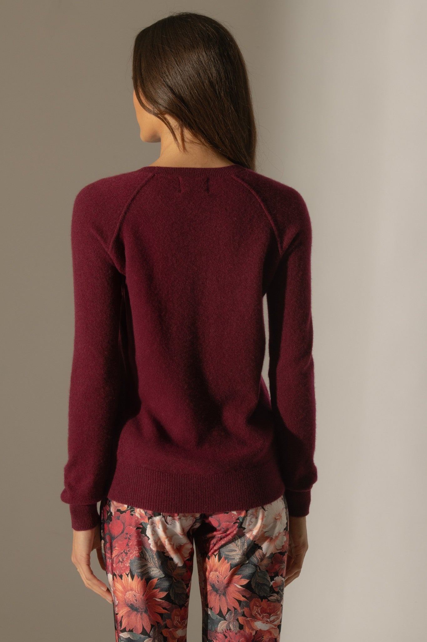 wilma pull col rond bordeaux 100% cachemire