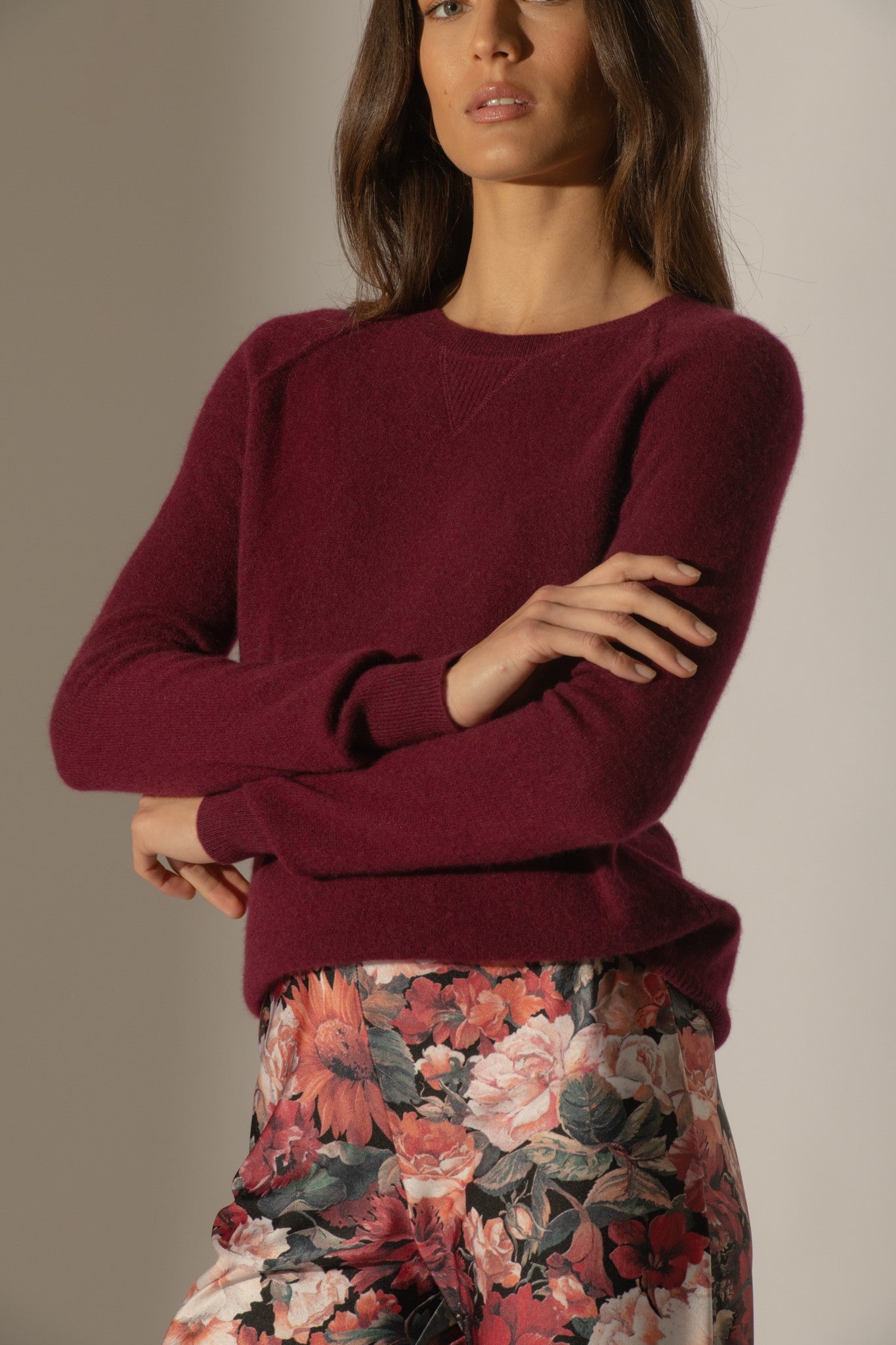 wilma pull col rond bordeaux 100% cachemire