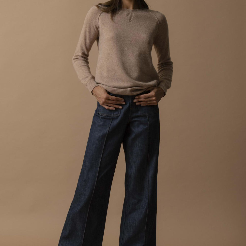 WILMA pull col rond camel chiné 100% cachemire