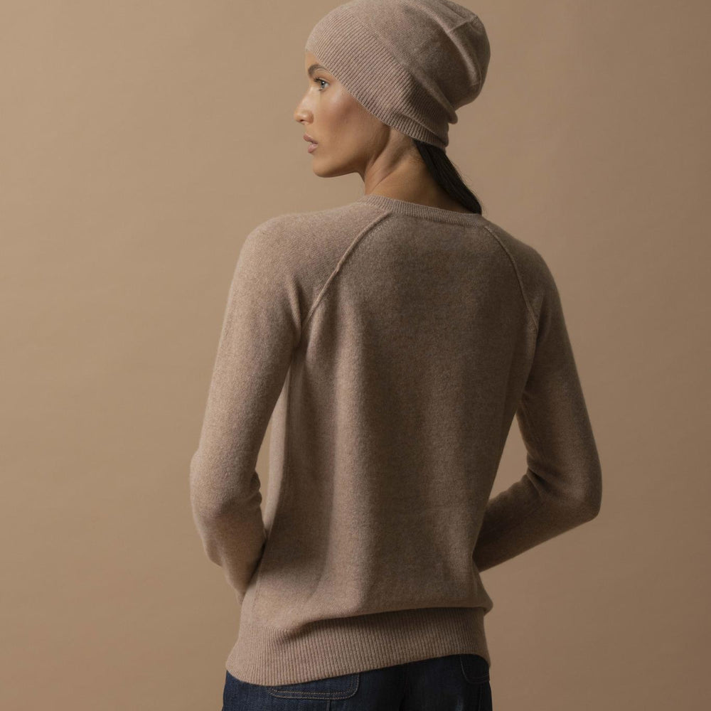 WILMA pull col rond camel chiné 100% cachemire