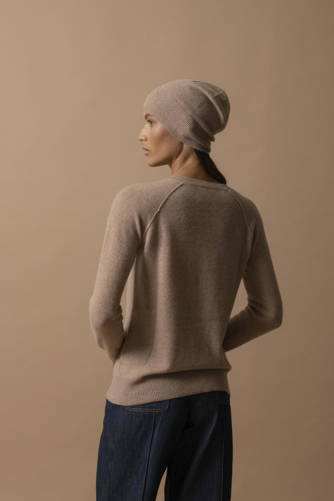 WILMA pull col rond camel chiné 100% cachemire