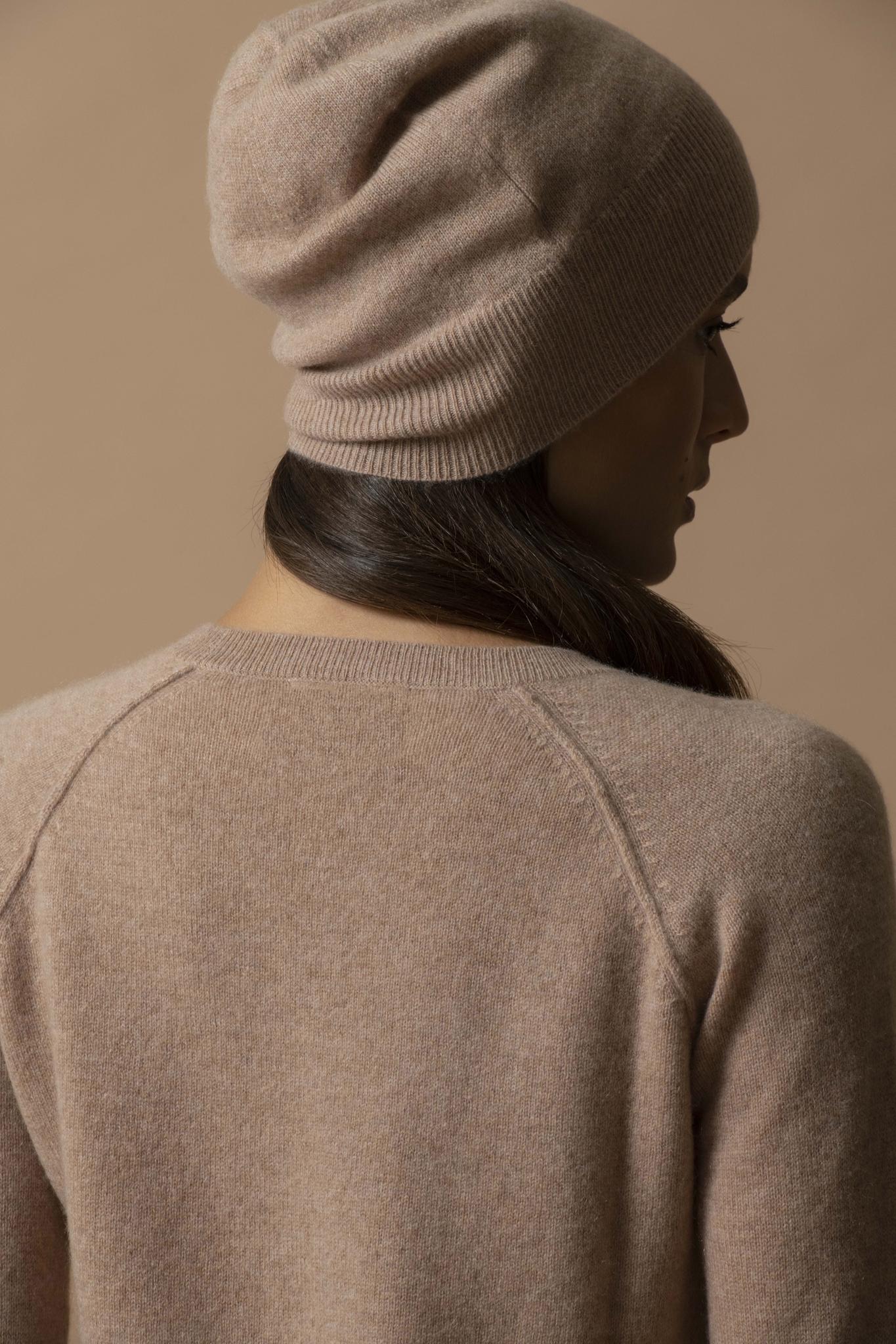 WILMA pull col rond camel chiné 100% cachemire