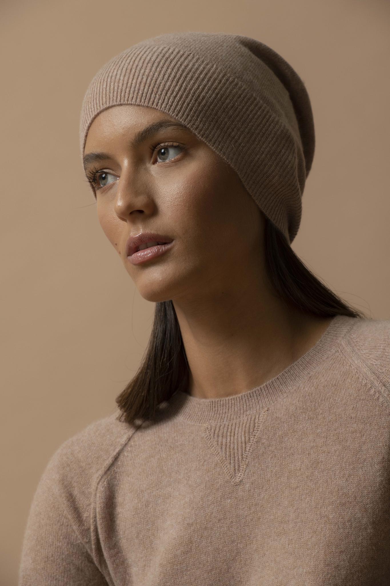 WILMA pull col rond camel chiné 100% cachemire