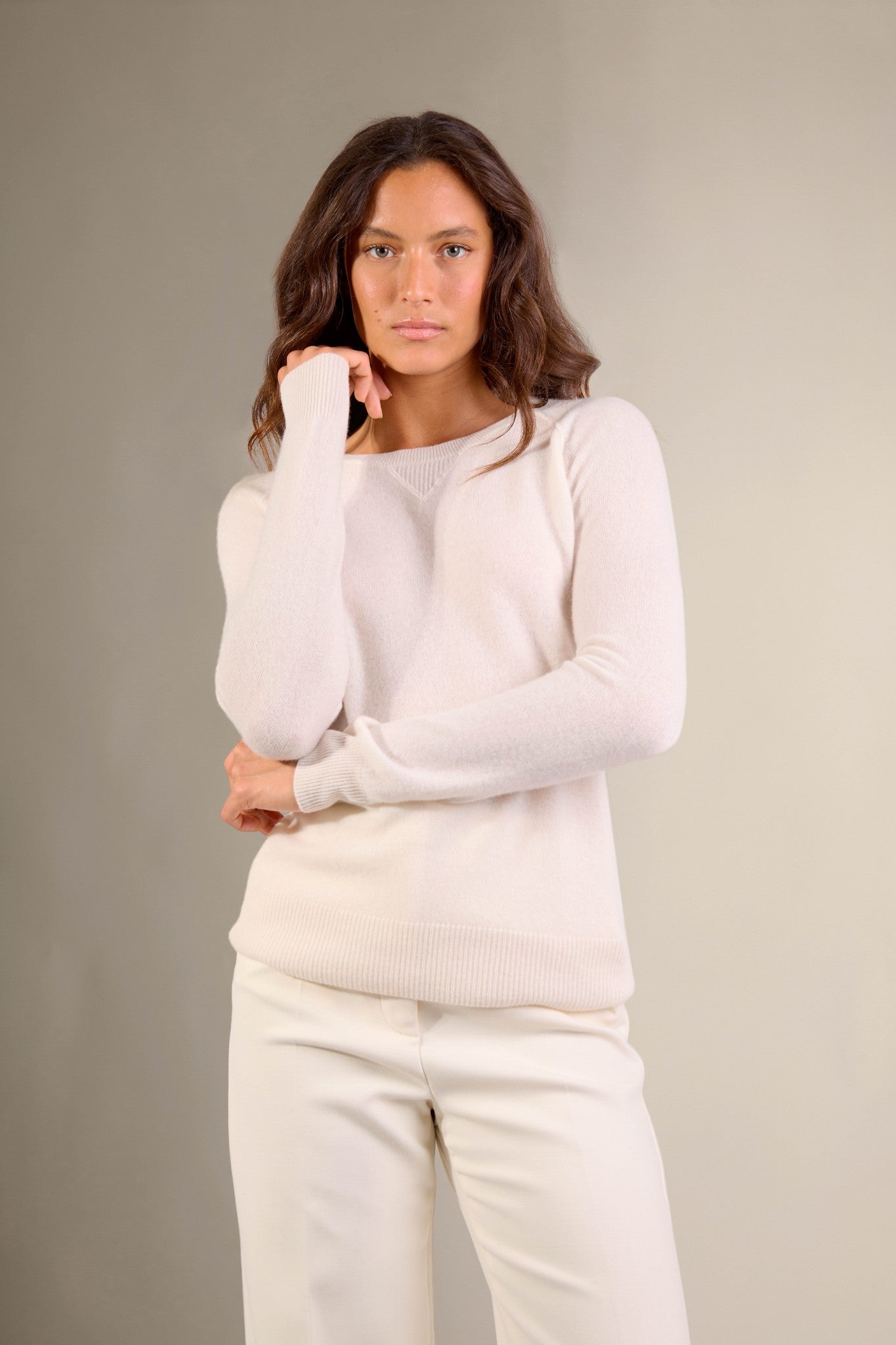 wilma pull col rond ivoire 100% cachemire