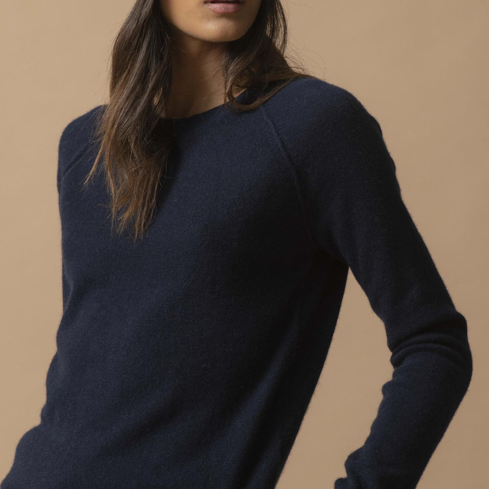 WILMA pull col rond navy 100% cachemire