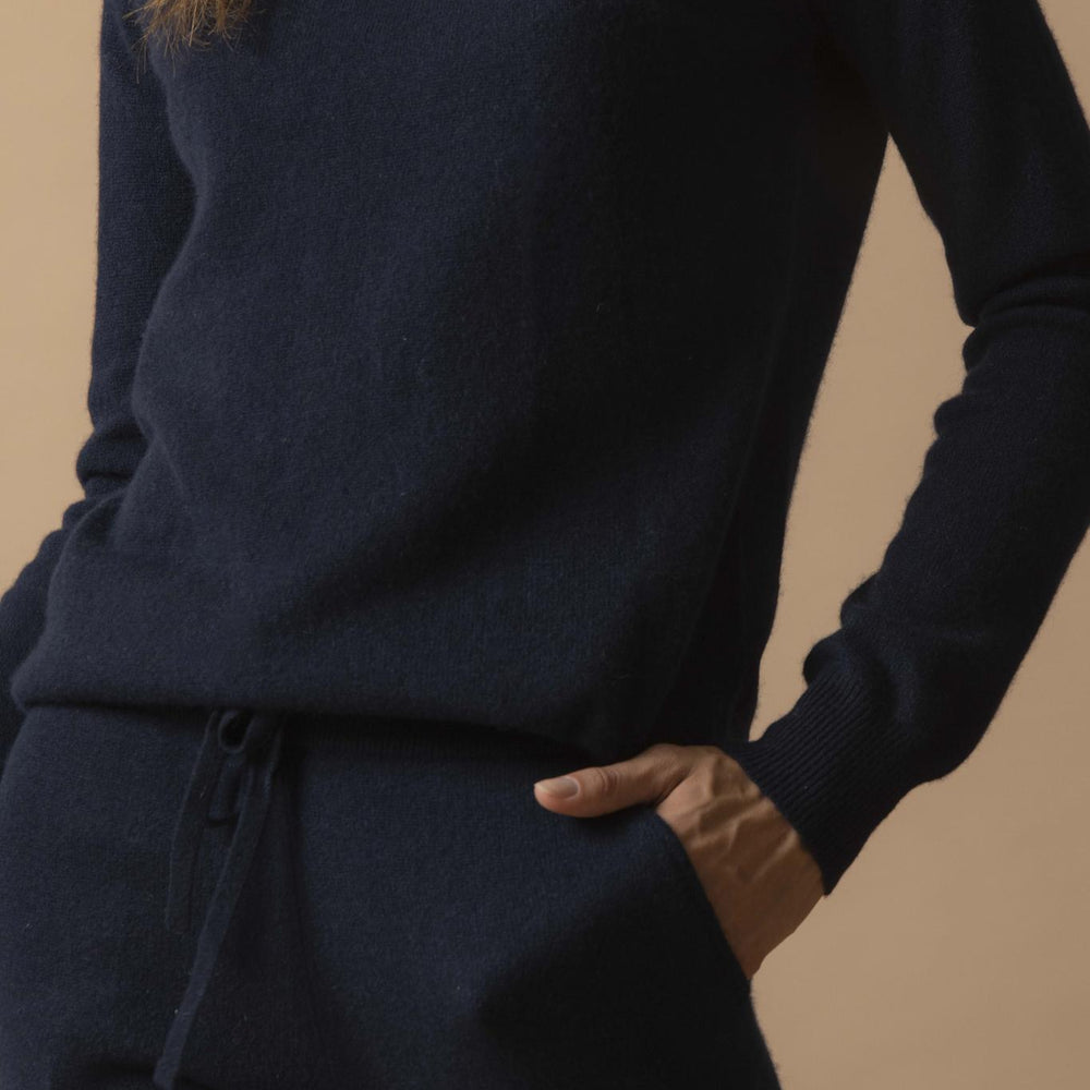 WILMA pull col rond navy 100% cachemire