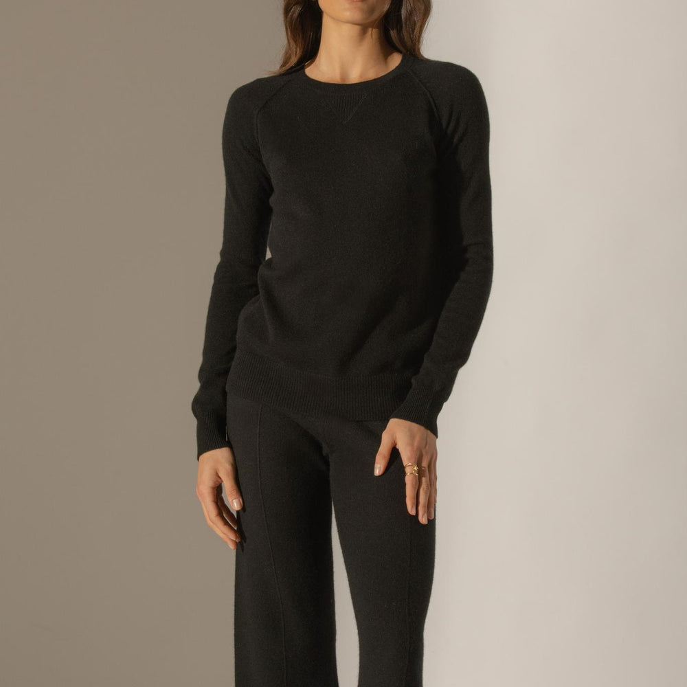 WILMA pull col rond noir 100% cachemire