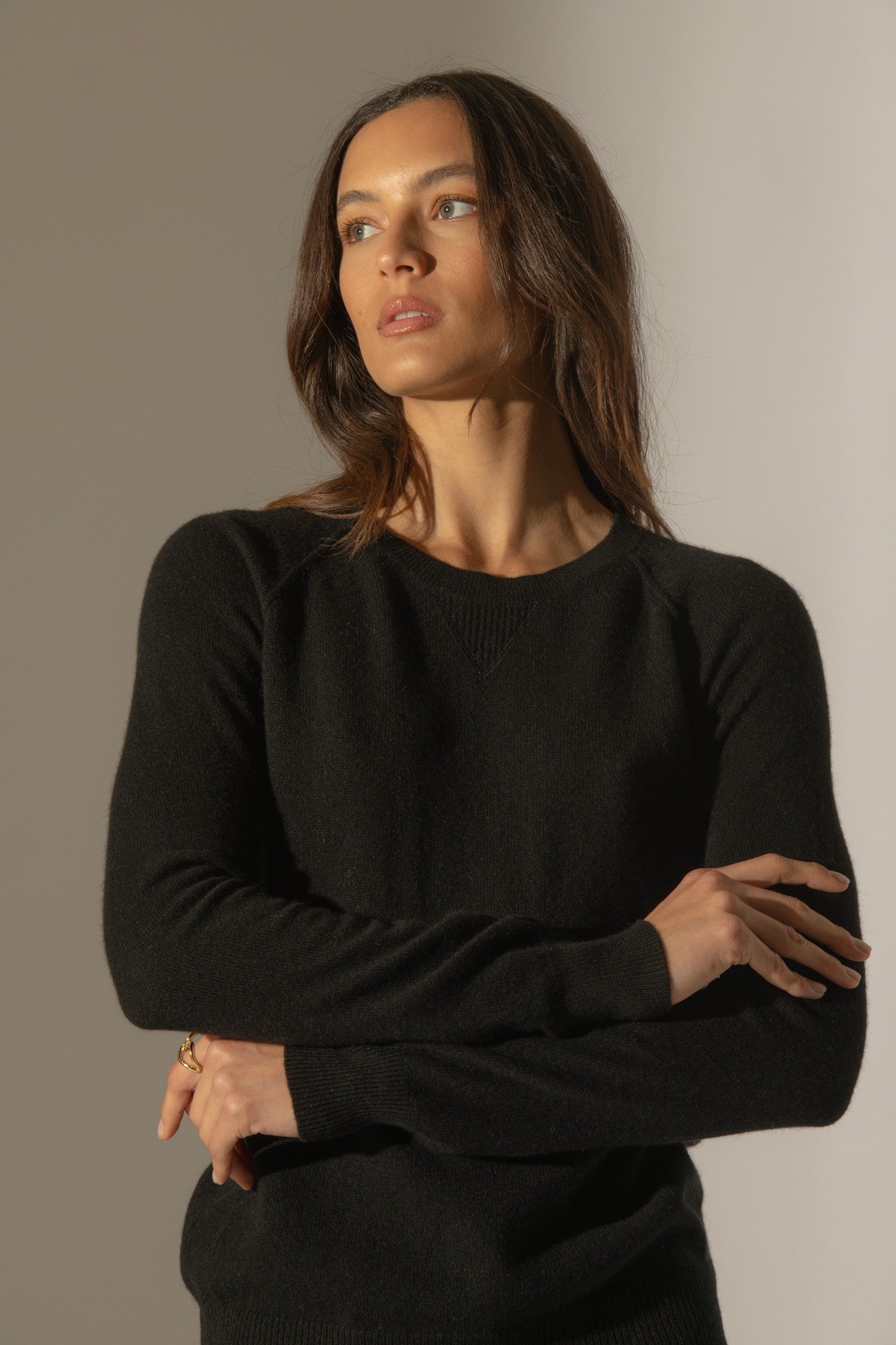 wilma pull col rond noir 100% cachemire