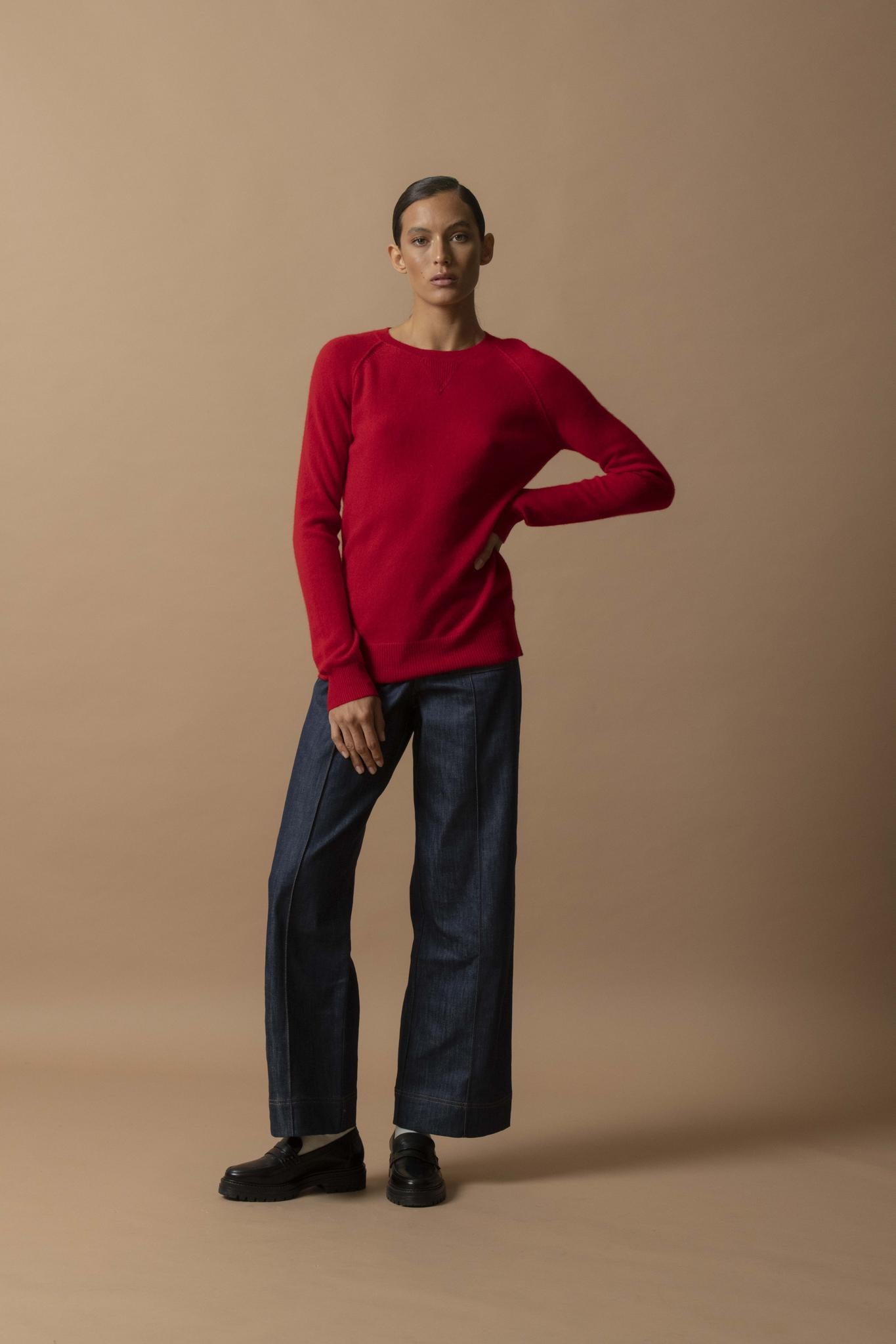 WILMA pull col rond rouge 100% cachemire