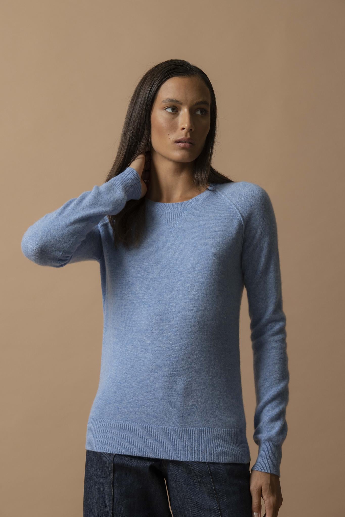 WILMA pull col rond sky 100% cachemire