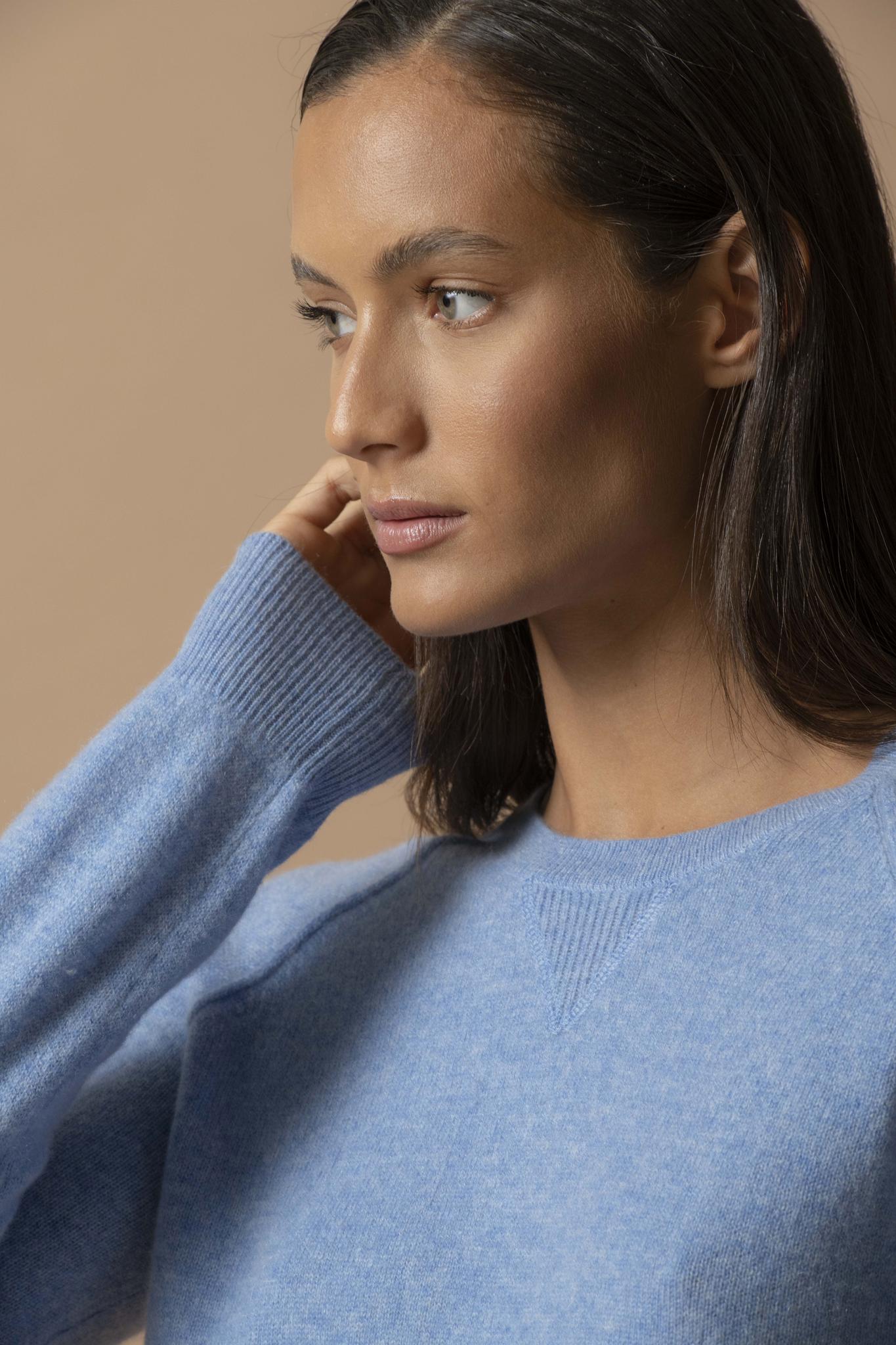 WILMA pull col rond sky 100% cachemire