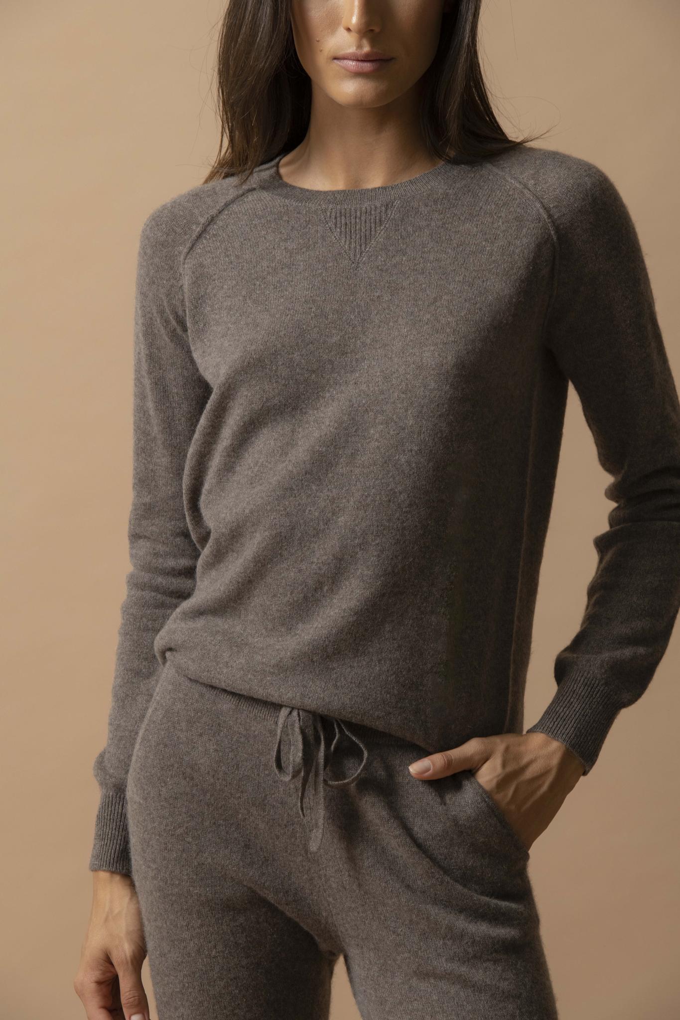 WILMA pull col rond taupe chiné 100% cachemire