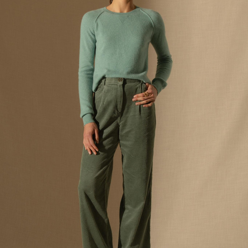 WILMA pull col rond vert chiné 100% cachemire