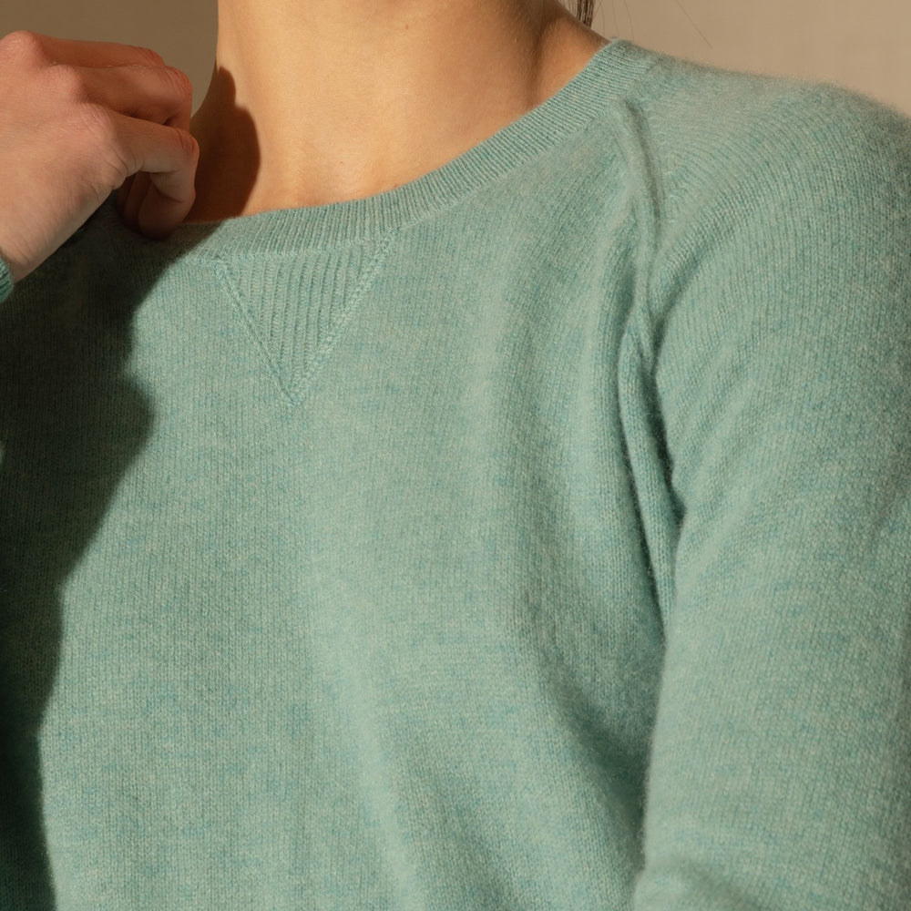 wilma pull col rond vert chiné 100% cachemire