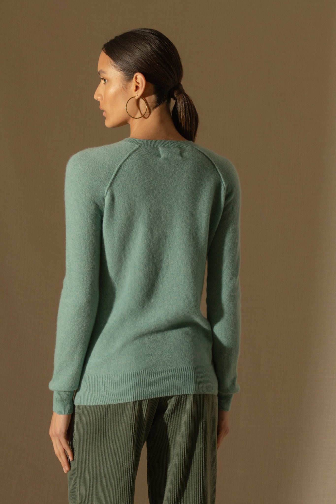 wilma pull col rond vert chiné 100% cachemire