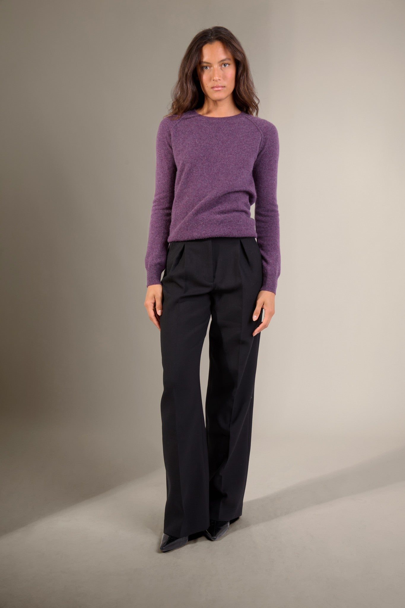 wilma pull col rond violet chiné 100% cachemire