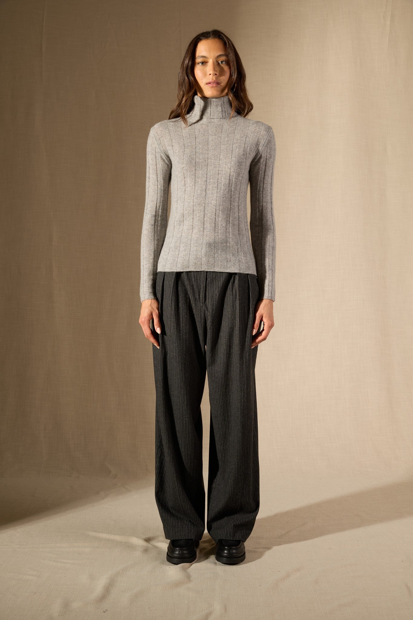 ysaline pull col roulé nuage chiné 100% cachemire