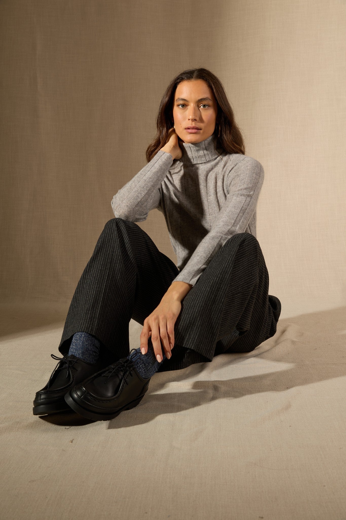 ysaline pull col roulé nuage chiné 100% cachemire